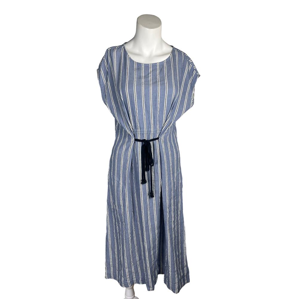 Kal Rieman Linen Blend Dress Women's XL Blue Vertical Stripe Drawstring Waist - Picture 5 of 5